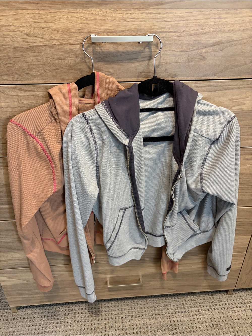 Fabletics Women’s Hooded Zip Jacket in Light Gray and Taupe